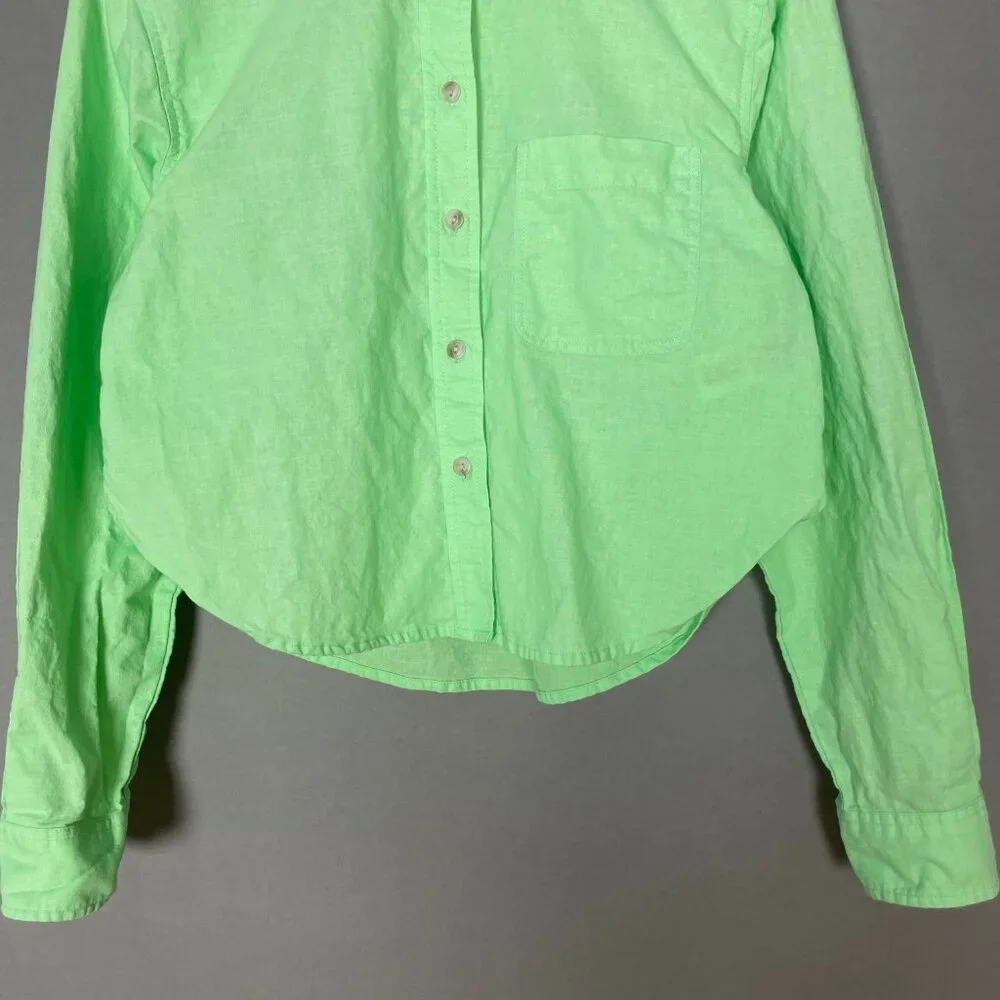 Universal Thread Crop Top Light Neon Green Cotton Linen Size XS‎ Long Sleeves